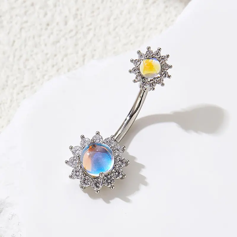 Sunflower Design Belly Ring, Rhinestone Decor Belly Bar, Fashion Body Jewelry for Women & Girls, Trendy All-match & Exquisite Jewelry for Birthday Gift, Navel Ring