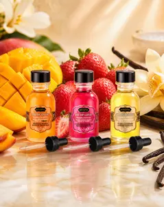 Warming Body Oil with Dropper | Choose from Tropical Mango, Strawberry, or Vanilla | Sweet Kissable Skin Oil | Water-Based | Vegan & Cruelty-Free