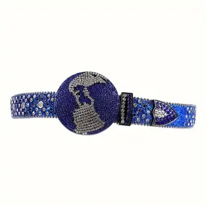 Unisex Large Round Crystal Buckle Belt | Adjustable Rhinestone Statement Belt for Men & Women  Shimmering Western Fashion modern  belt goth  belt