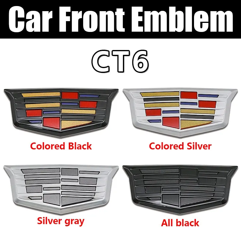 Cadillac Ct6 Front Grille Logo Emblem and Rear Trunk Badge Replacement Set, High-Quality Car Accessories, Easy Installation, Car Decorations