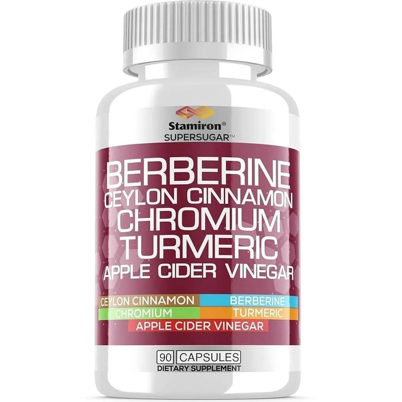Berberine Complex with Ceylon Cinnamon, Chromium, Turmeric, Apple Cider Vinegar, 90 Capsules