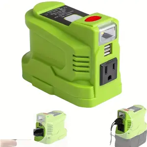 180W | Ryobi 18V Battery | Power Inverter | DC 18V to AC 110-120V | Type-C Port | 2 USB Ports | 1 AC Outlet | LED Light | Portable Power Station | Compact Generator | Battery Charger Adapter | For Camping Travel Emergency