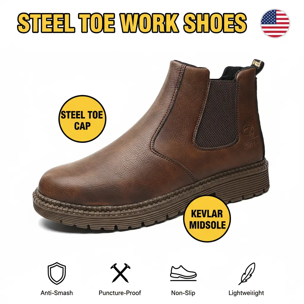 Everyday Splash-proof Smash-proof Puncture-proof Breathable Safety Shoes Unisex Chef Work Shoe Waterproof Anti-slip Durable Outdoor Comfortable for Airport Baggage Handlers Ground Crew Aviation Support Men Women Light Feel