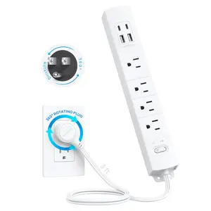Power Strip Outlet Extender with 360 °   Rotating Plug, 3FT Extension Cord with Multi Plug Wall Outlets and 4 USB (2 USB C), 1440J Surge Protector, Mountable for Couches, Nightstands, Desks, White
