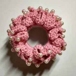 Pink and Pearly Crochet Scrunchie