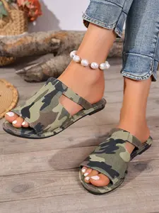 Summer New Fashion Flat Sandals, Comfortable Simple Slippers, Casual Walking Shoes for Women, PU Leather, Rubber Sole, Plain Pattern