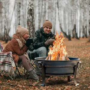 36 Inch Fire Pit with Grill & Lid, Fireplace & Round Table & BBQ 3 in 1 Fire Pit,Heavy Duty Wood Burning Fire Pits for Outside with Fire Poker, Waterproof Cover & Log Grate