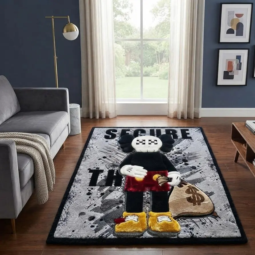 Hypebeast Kaws Style Tufted Mat, Streetwear Rug, Urban Graffiti Bedroom Decor, Unique Pop Art Area Rug, Modern Gamer Room Carpet
