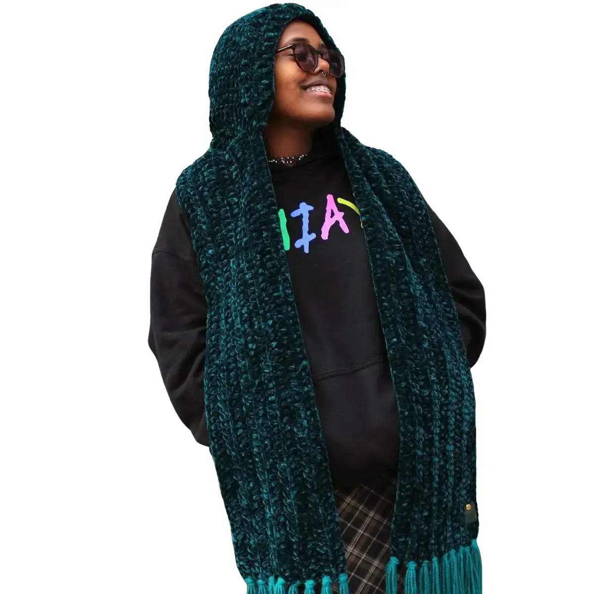 Crochet Hooded Scarf - Soft Velvet Material, One Size Fits Most, Versatile Styling, Ideal for Winter Layering, Perfect Gift Option