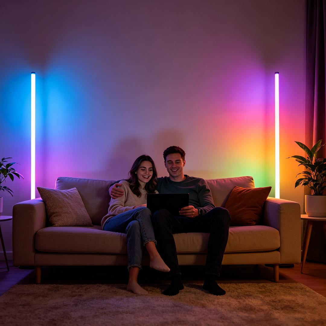 43.3inch RGB Corner Floor Lamp Music Sync LED Ambient Light with APP Control Colors Ambient Light Dimmable Modern Floor Lamp for Gaming Room Party Bedroom Decor home