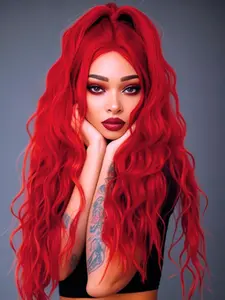 Bright Red Synthetic Lace Front Wigs Deep Wave Natural Density Preplucked Hairline 13x4 HD Transparent Lace Wig Wigs for Party Christmas Halloween 32 Inch Deep Wavy Wigs