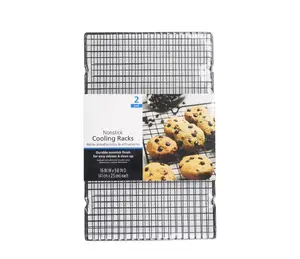 Nonstick Carbon Steel Cooling Racks Set of 2 10 x 16 in Black Rectangular for Baking Cakes Cookies Pastries Durable & Easy Clean