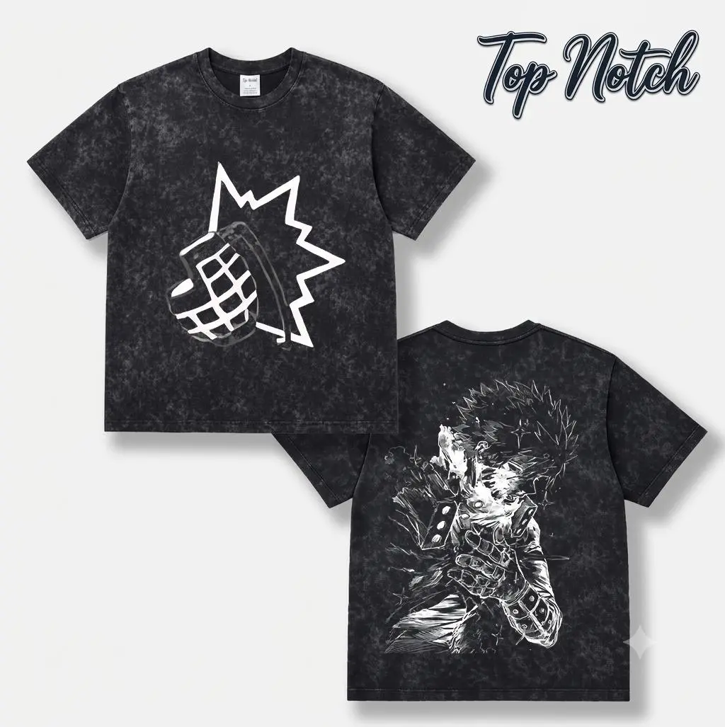 Vintage Acid Wash My Hero Academia Bakugo Katsuki Grenade Anime Graphic T Shirt Retro Distressed Oversized Washed Black Short Sleeve Tee Unisex Manga Streetwear Gift For Anime Fans Men Women