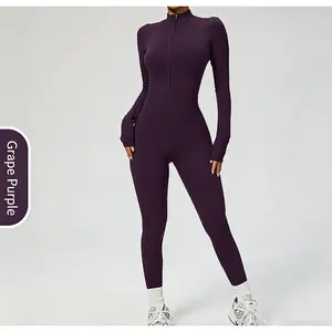 ALPINEA Fall & Winter Fleece-Lined Zippered Long-Sleeve Yoga Bodysuit - Slim Fit Tummy Control Butt Lifting One-Piece for Gym & Pilates