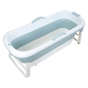 58/50/46 inch Foldable Bathtub, Portable Bathtub for Adult Kids, Large Collapsible Tub, Freestanding Surround Collapsible Bathtub, Effortless Folding Bathtub, Hot Bath, Ice Bath (Blue)