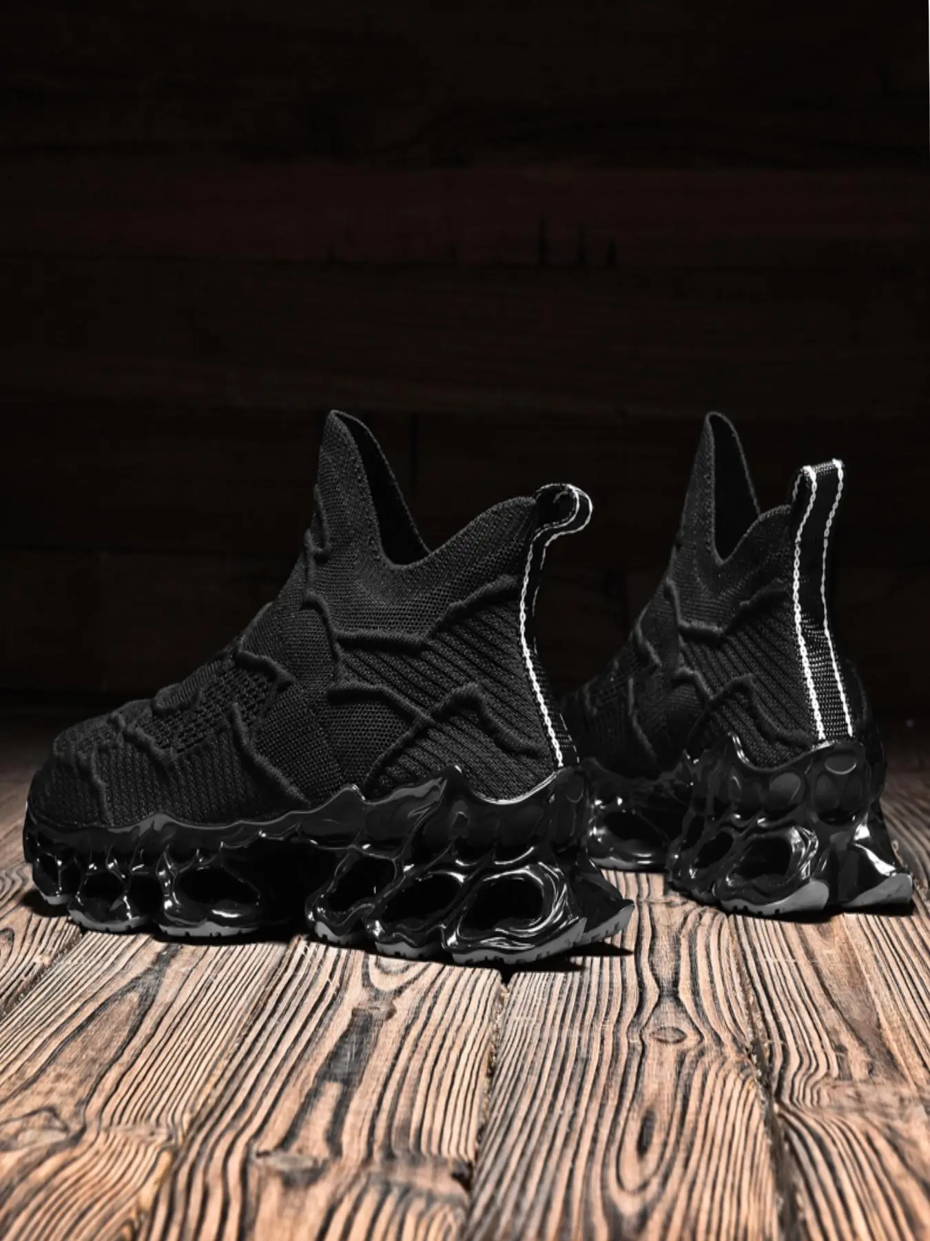 Men's Fashionable Patchwork Design Sneakers, Casual Breathable Comfortable Sports Running Shoes, Male All-match Round Toe Chunky Sneakers for Daily Life, Knitted Running Shoes, Athletic Running Shoes, Casual Running Footwear