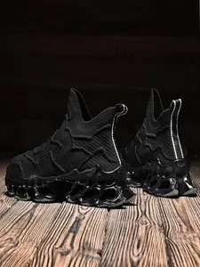 Men's Fashionable Patchwork Design Sneakers, Casual Breathable Comfortable Sports Running Shoes, Male All-match Round Toe Chunky Sneakers for Daily Life, Knitted Running Shoes, Athletic Running Shoes