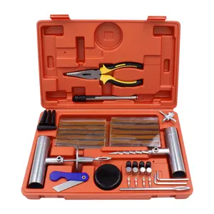 58-Piece Portable Tire Repair Kit Complete Maintenance Box for Vacuum Tire Patching and Emergency Vehicle Fixing