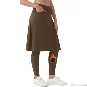 Women's Knee Length Skirt with Fleece Full Leggings Athletic Tennis Skorts Modest Skirted Legging PocketsXXALUE BAZAAR11
