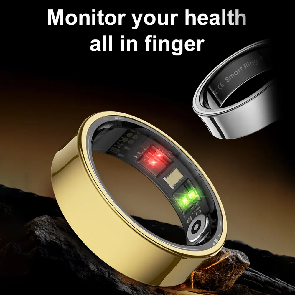 R09 Round Bluetooth Smart Ring - Waterproof Stainless Steel Unisex Adult Fidget Finger Toy, Digital Pedometer, Heart Rate/Blood Oxygen Monitor, Magnetic Sensor, iOS/Android-Compatible Wearable with Charging Case