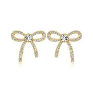Bowknot Zircon Personalized Dangle Earrings, 18K Gold Plated Earrings for Women, Perfect for Daily Party Costume Decoration, Jewelry Gift