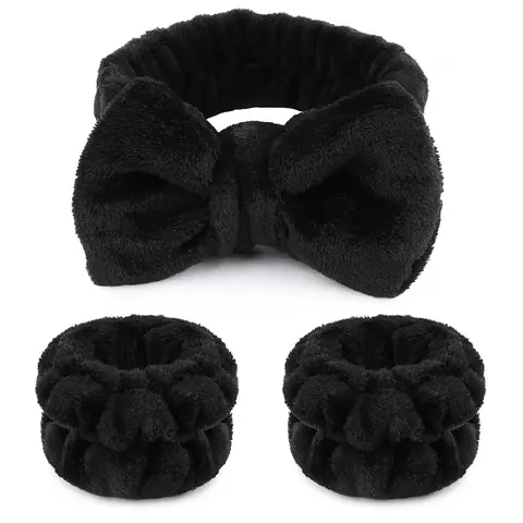 3 Pcs Spa Wristband & Headband, Makeup Headbands, Microfiber 1 Pcs Face Headband & 2 Pcs Absorbent Wristbands, For Washing Face & Skin Care