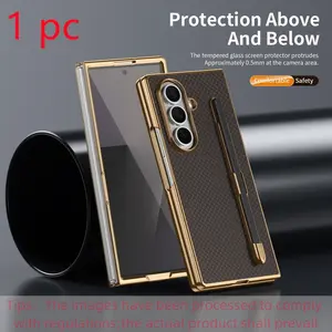 High-End Plaid Phone Case for Samsung Galaxy Z Fold7/6/5/4/3, Includes Tempered Glass, Stand, Stylus, Anti-Slip, Shockproof