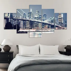 City Bridge Pattern Canvas Unframed Painting, 5 Counts/set Modern Wall Art Poster, Wall Art Decor for Home Living Room Bedroom Office, Ornaments