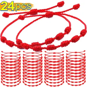 1/24pcs 7 Knots Red String Bracelets for Women Men Lucky Amulet Friendship Handmade Braid Rope Wristband Bracelet Jewelry Gift for love