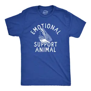 Mens Emotional Support Animal T Shirt Funny Scary Shark Attack Joke Tee for Guys Mens Funny T Shirts Cool Vintage Fashion T-Shirt Gift Classic Menswear Shark Apparel for Men Funny Animal Short Sleeve Novelty Royal -
