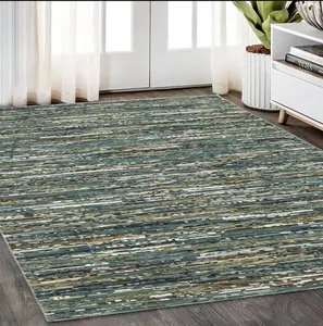 HomeRoots 575572 Strip Area Rug - 5 x 8 ft. Striped Rectangular Area Rug, Blue, Brown & Ivory, Rectangular Area Rugs, Strip Area Rugs
