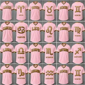 Zodiac Baseball Jersey Soccer Jersey Shirt, Pink V-Neck Astrology 12 Zodiac Signs Graphic Top, Breathable Unisex Couple T-Shirt, Horoscope Tee, Sizes XS-5XL, Aries Taurus Gemini Cancer Leo Virgo Libra Scorpio Sagittarius Capricorn Aquarius Pisces Gift