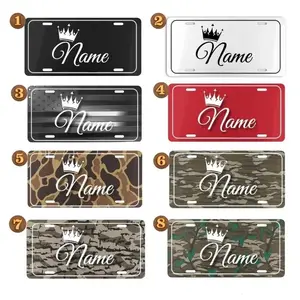 Custom Crown Name License Plate, 12 x 6 Aluminum Vanity Tag for US Vehicles, Personalized Car Plate, Black White Red Camo, Best Gift for Her, Decor