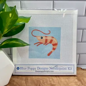 Shrimp Needlepoint Kit (on blue background)