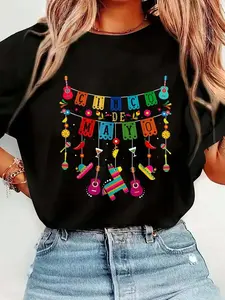 Cinco De Mayo Funny Mexican Fiesta 5 De Mayo T-Shirt Casual Graphic Print Round Neck Short Sleeve T-Shirt, Summer Top