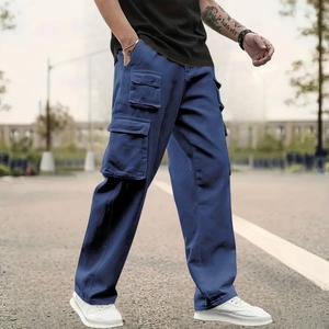 Men's Premium Cargo Pants - Polyester, Multi-Pocket for Secure Storage | All-Season, Versatile Design for Everyday Use Blue Menswear