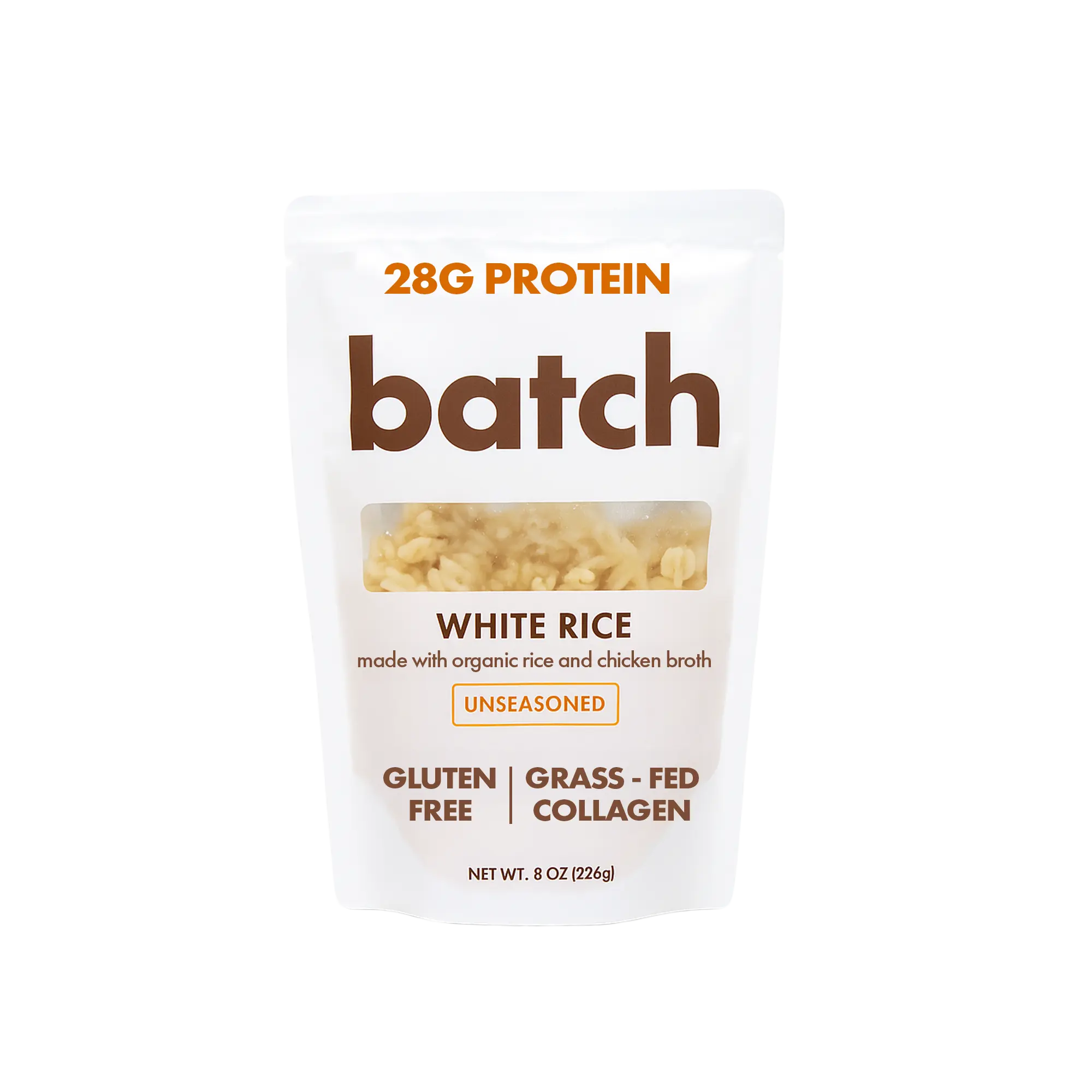 Batch Unseasoned White Rice High Protein 28g Per Pouch Clean Functional Food Organic Rice with Chicken Broth & Collagen