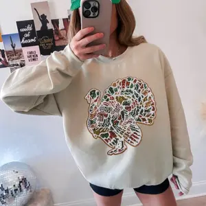 Camo Turkey Hunting Sequins Patch Sweatshirt Pullover Womenswear