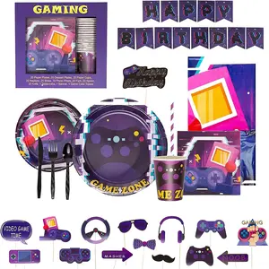 Video Game Themed Party favor in a Box Kit Cups Plates Utensils Photo Booth Props Banner Colorful Topper Decor christmas ornaments 2k  birthday  party  signs