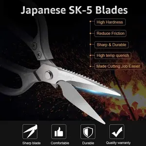 Heavy-Duty Stainless Steel Kitchen Scissors - Multifunctional Poultry Shears for Chicken, Fish & More | Food-Safe, Ergonomic Handle with Precision Blades for Cooking and Bone Cutting, Cooking Essentials|Ergonomic Kitchen Scissors|Sharp Cutting Tool