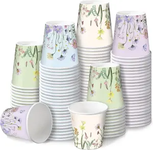 100 Pack 2oz Disposable Bathroom Cups  Wildflower Print Paper Cups | Mini Rinse Cups for Mouthwash, Home, Party, Picnic & Everyday Use