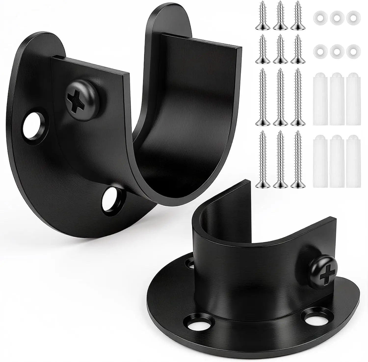 2Pcs Heavy Duty Stainless Steel Closet Rod Bracket Holder Black Fits 1.0" Rod