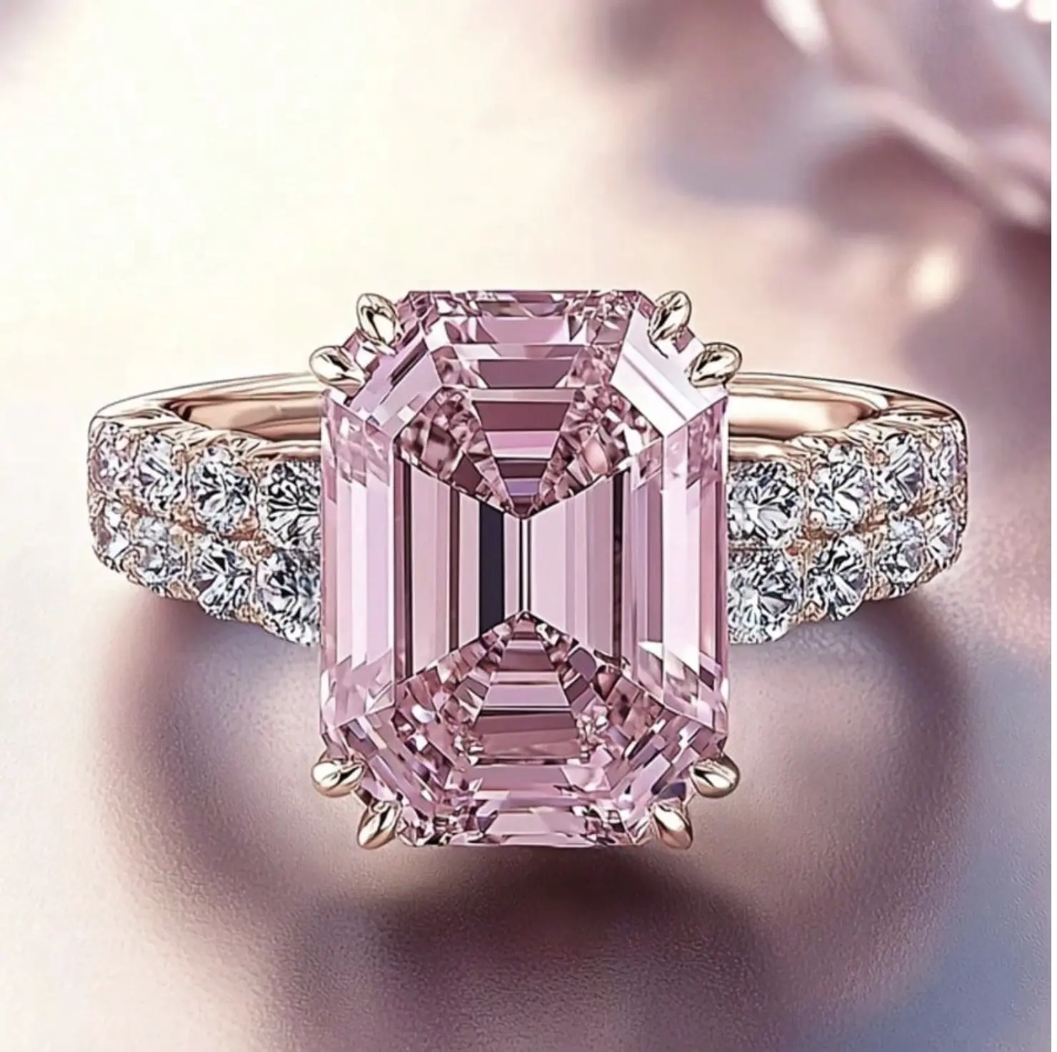 Elegant Luxury Romantic Princess Engagement Ring With Sparkling Pink Square Synthetic Zirconia, Fashion