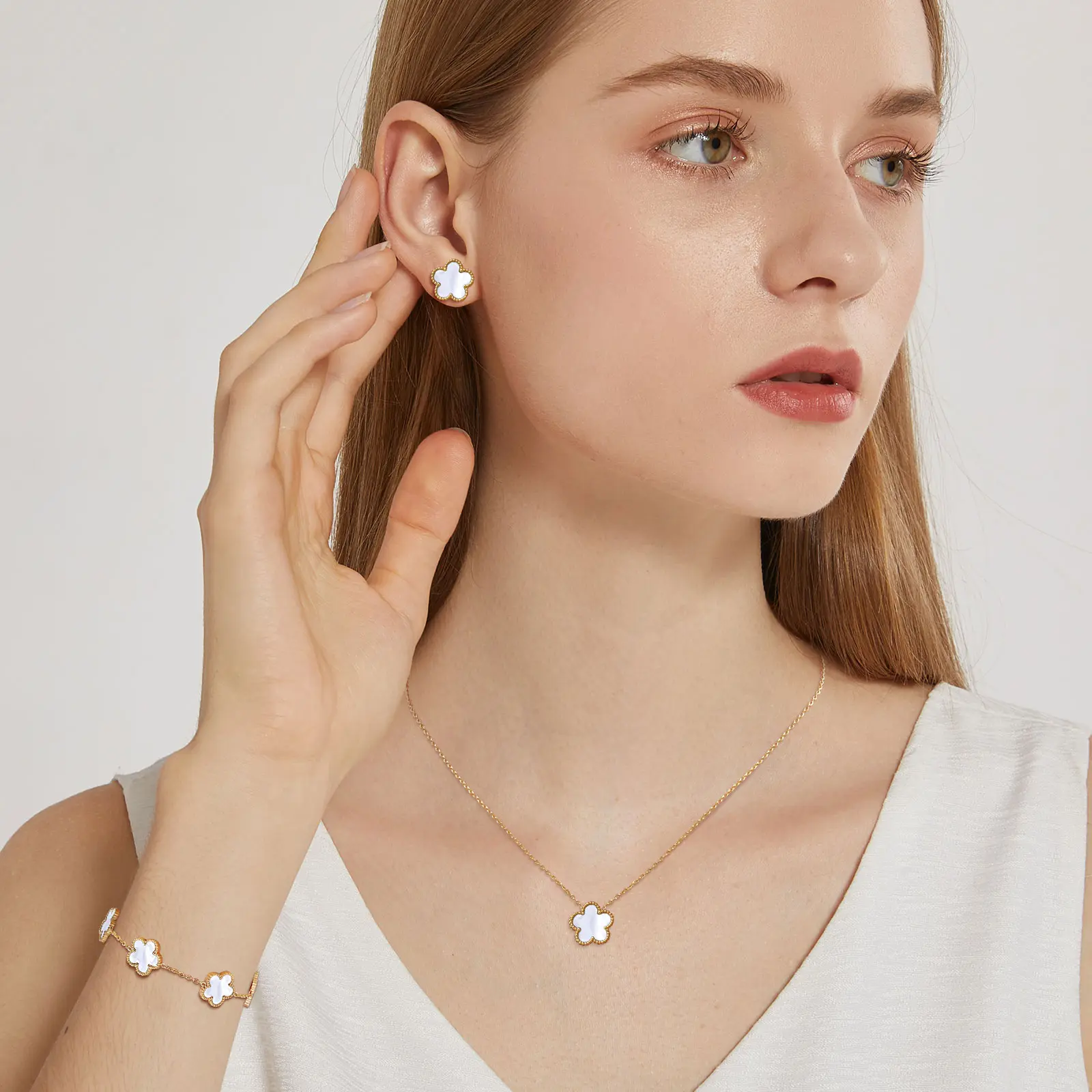 XP Lucky Clover Jewelry Set Stainless Steel Dainty Necklace
