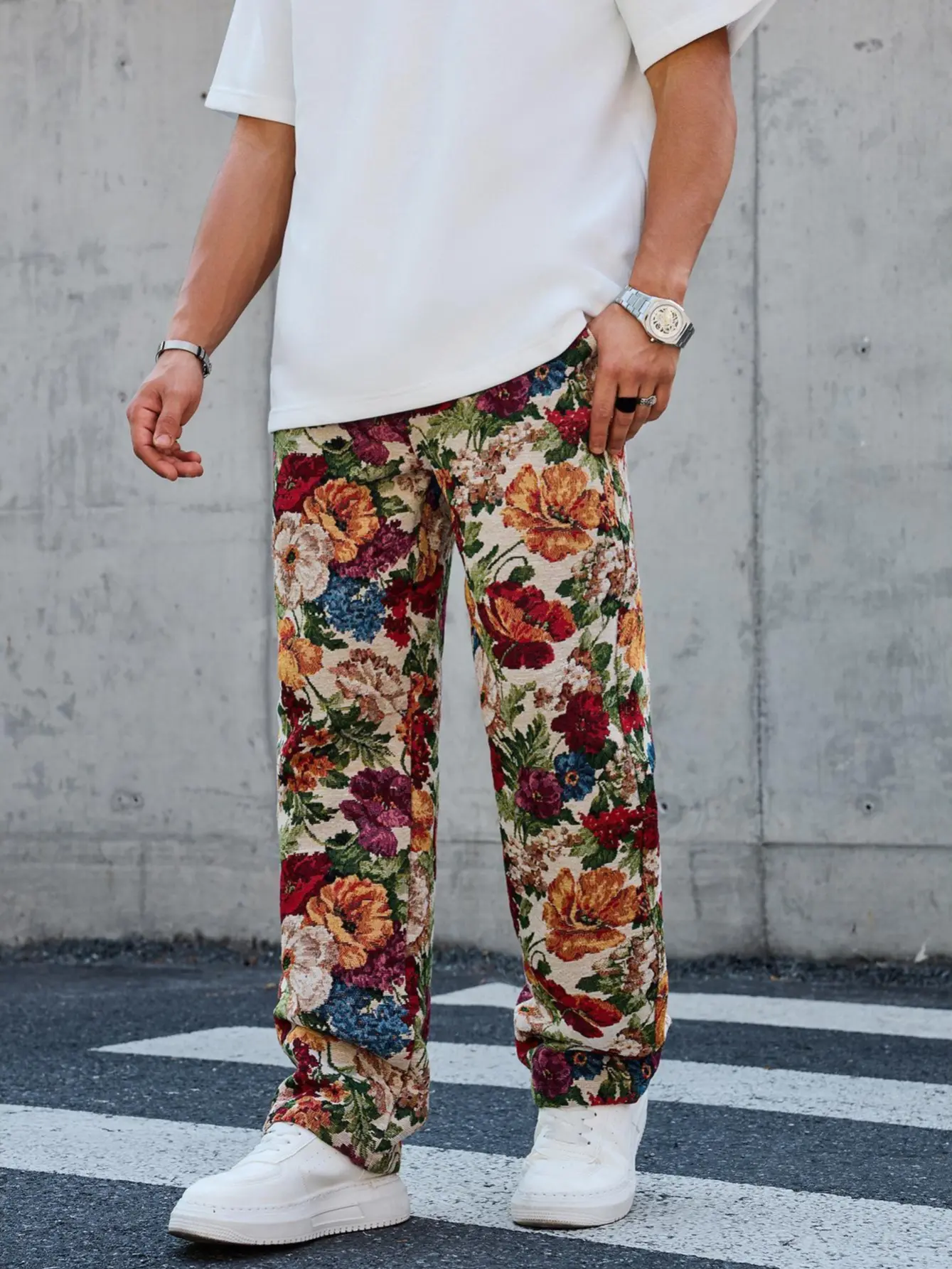 Vibrant Floral Tapestry Wide-Leg Pants | Multicolor Aesthetic Bottoms
