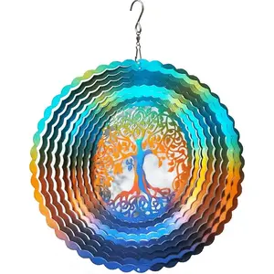 Stainless Steel Wind Spinner Worth Gifts Indoor Outdoor Garden Decoration Crafts Ornaments 12Inch Multi Color Life Tree Wind Spinners