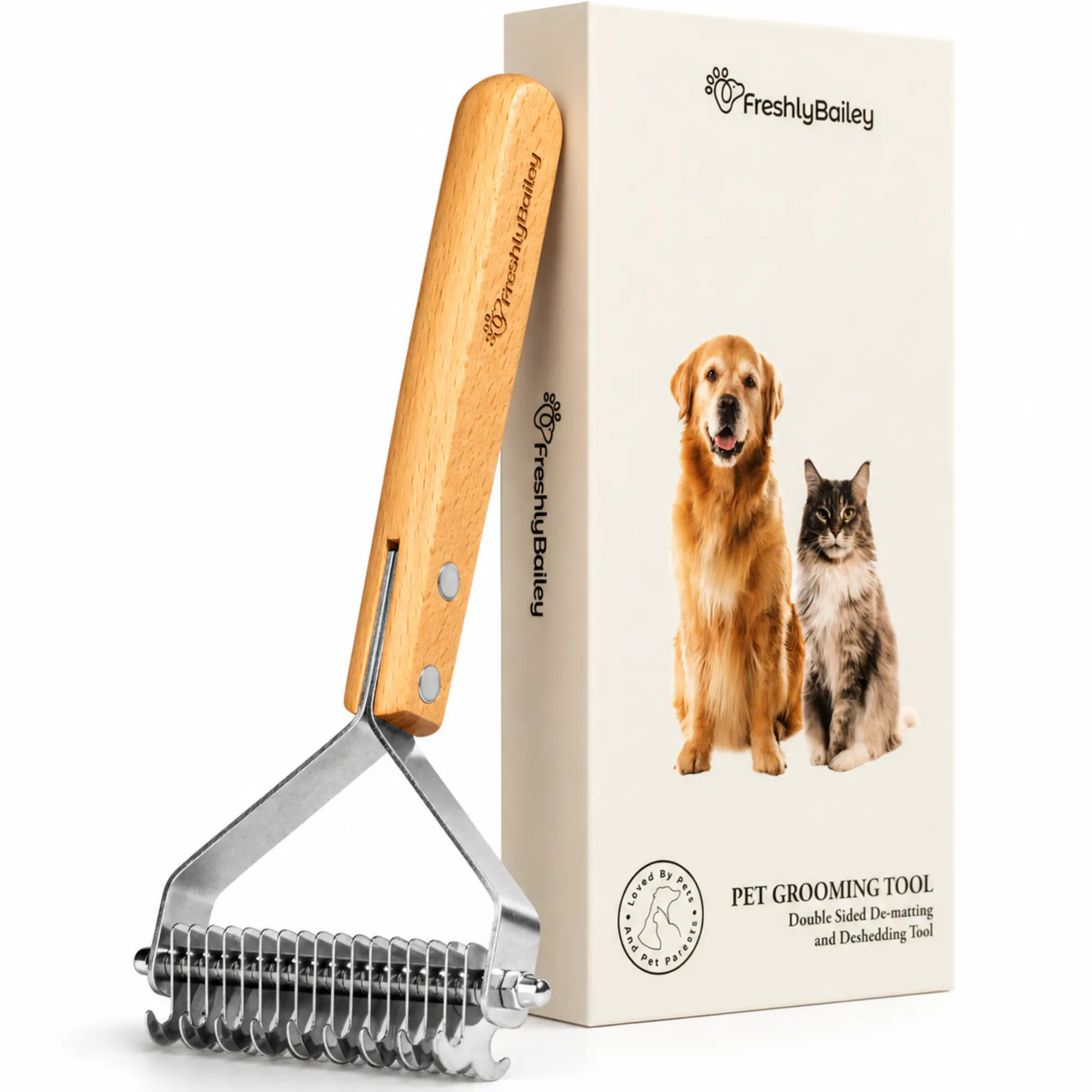 Freshly Bailey - Dematting and Deshedding Brush Tool Comb for Dogs and Cats - Shedding Comb and Mat Remover Freshly Bailey - Dematting and Deshedding Brush Tool Comb for Dogs and Cats - Shedding Comb and Mat Remover