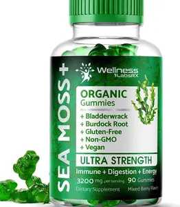 WELLNESS LABSRX Sea Moss Gummies, 3200mg Irish Sea Moss Mixed Berry Flavor with Maximum Potency Bladderwrack and Burdock Root - Supports Skin, Energy and Immunity - 90 Count