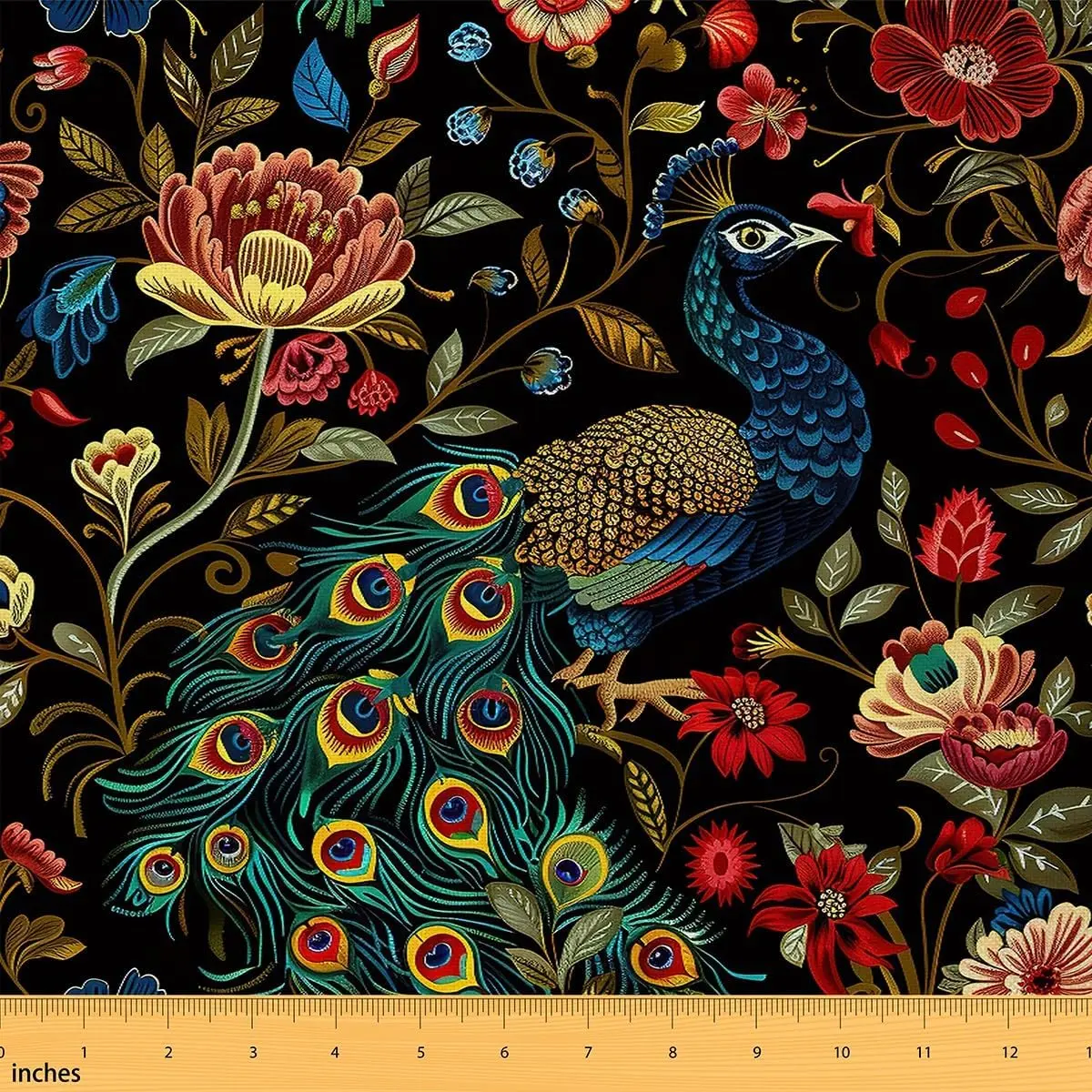 Feelyou Durable Polyester Peacock-Floral Waterproof Outdoor Upholstery Fabric by the Yd, Tight Weave Luxury Print, Easy-Clean, Multi-Size for Garden Chairs