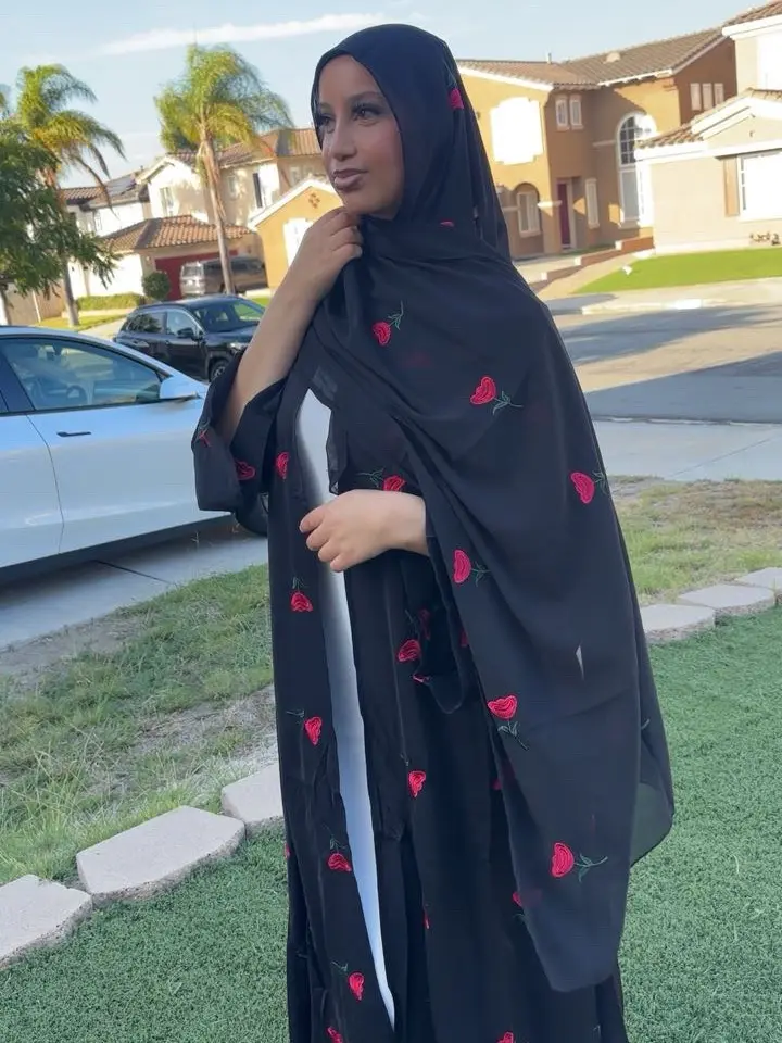 Luxury Dubai Style Front Open Abaya with Matching Embroidered Hijab 2-Piece Nida Abaya Set